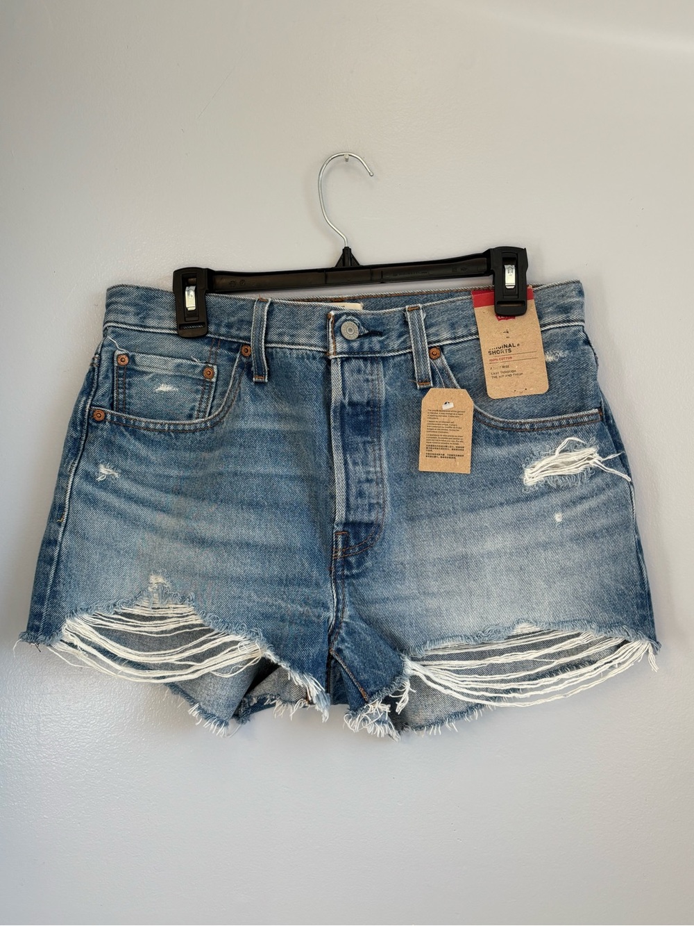 Levi's 501 Original High Rise Distressed Cutoff Denim Shorts Sz 31. NWT